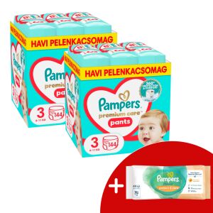 Pampers Premium Care Pants Rozmiar 3, miesięczny zapas (288 sztuk) z darmowymi chusteczkami - Pampers