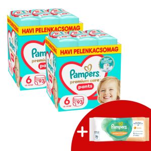 Pampers Premium Care Pants Junior Mărimea 6 Pachet Lunar (186 bucăți) cu Șervețele Gratuite - Scutece bebelusi