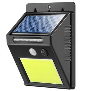 Solar powered motion sensor wall light with 48 COB LEDs, black, side view - Motion Sensor Lamp