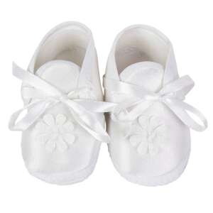 Fehér keresztelő cipő lányoknak virág díszítéssel - Puhatalpú cipő, kocsicipő