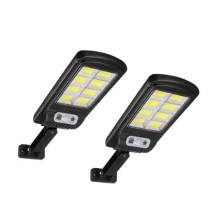 Set de 2 lămpi solare cu senzor de mișcare, 8 LED COB, montare pe perete impermeabilă pentru exterior, telecomandă, comutator simplu de pornire/oprire - Lanternă solară