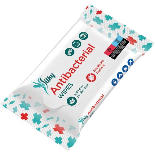 Silky Antibakteriális Törlőkendő, 25 darabos csomag, zsebméret, elpusztítja a baktériumok 99,9%-át