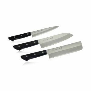 Tojiro Basic TBS-300 konyhakés készlet, 3 darab, VG10 laminált acél, fekete pakkafa nyél - Konyhakés