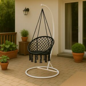 Cardenas függőfotel állvánnyal fekete-fehér 136461771 - Meble ogrodowe