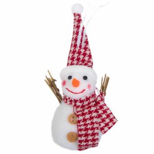 Ornament Brad Crăciun Om de Zăpadă, ornament alb din spumă pentru brad cu căciulă și fular roșu și alb - Decorațiuni pentru pomul de Crăciun