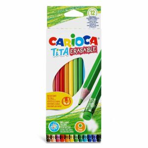 Set Creioane Colorate Carioca Tita Erasable, 12 bucăți, subțiri, multicolor, cu radieră - Creioane colorate