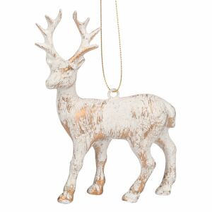 Ornament Brad Crăciun Cerb, ornament de brad cerb alb și auriu, 13cm - Decorațiuni pentru pomul de Crăciun