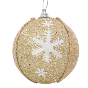 Glob Brad Crăciun Rustic Bej Glitter Auriu 8cm Ornament - Decorațiuni pentru pomul de Crăciun