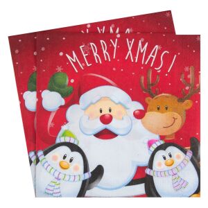 Șervețele de Crăciun cu design Moș Crăciun, pinguini și reni, 33x33cm, set de 20 bucăți - Șervețele