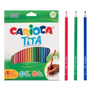 Set creioane colorate Carioca Tita, 24 bucăți, multicolor, vârf subțire - Creioane colorate