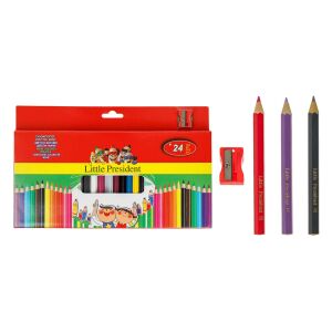 Set Creioane Colorate Little President, 24 bucăți, cu ascuțitoare, culori vibrante pentru copii - Creioane colorate