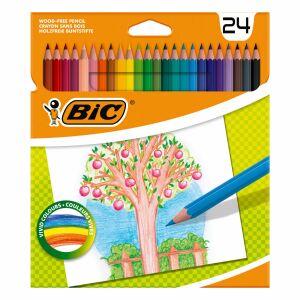Set Creioane Colorate BIC 24 bucăți, Vârf Subțire, Multicolor, desen cu un copac - Creioane colorate