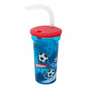 Pahar Plastic Cupă de fotbal cu pai, 400ml, Albastru - Pahare cu paie