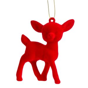 Ornament de Crăciun Cerb Roșu Catifelat, 8.5cm, Plastic - Decorațiuni pentru pomul de Crăciun