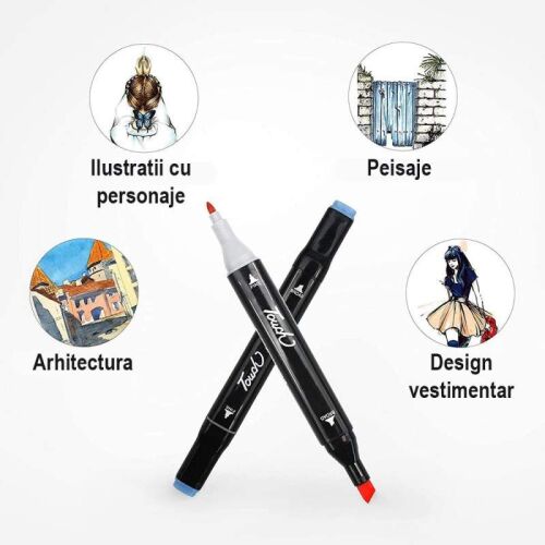 36 db SIKS többszínű marker készlet 2 fejjel, jelölő típus, alkohol alapú tinta, fekete táska