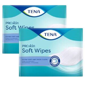 Dwa opakowania chusteczek Tena ProSkin Soft Wipes, wyjątkowo miękkie i grube chusteczki do codziennej higieny osobistej - Chusteczki