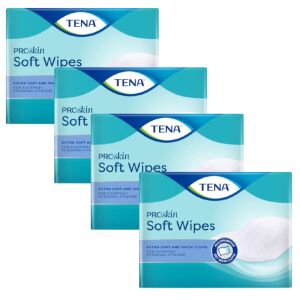 Tena ProSkin Șervețele moi, pachet de 4, șervețele extra moi și groase pentru igiena personală zilnică - Șervețele, Porti de Siguranta și Olite