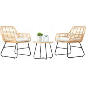 Stílusos rattan terasz szett két fotellel és üveglapos dohányzóasztallal. - Ramiz