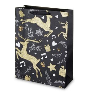 Punga de cadou, neagra cu reni, 40x30 cm 130147816
