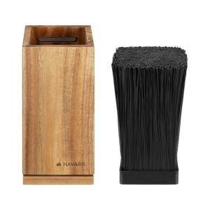 Navaris forgó késtartó levehető sörtékkel, akácfa, fekete mágneses sörték, 25x12,5x12,5 cm - Késtartó