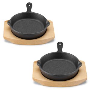 Sada 2 liatinových panvíc Navaris s dreveným podstavcom, 4 palce - Liatinové hrnce