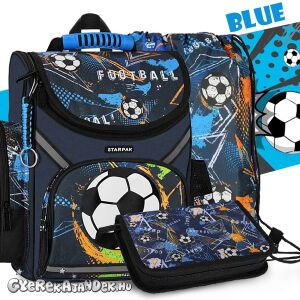 Starpak focis ergonomikus iskolatáska szett kék színben, hátizsák, tolltartó és tornazsák kombinációban, focis mintával - Starpak
