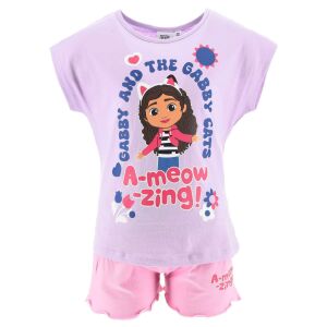 Netflix Gabby's Dollhouse ljetni set, ljubičasta majica i ružičaste kratke hlače, pogled sprijeda - Moda i odjeća