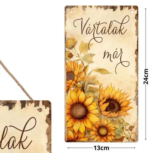 Nyomtatott fa tábla - Napraforgós akasztós tábla 13x24,3cm 130169621