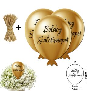 Nyomtatott dekorkarton - Boldog születésnapot lufi - arany 3db/csomag