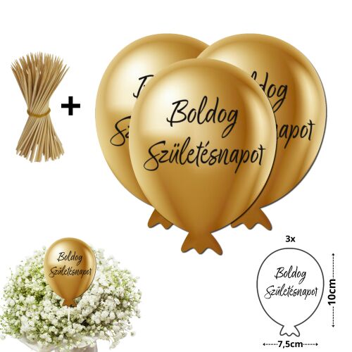 Nyomtatott dekorkarton - Boldog születésnapot lufi - arany 3db/csomag 130169626
