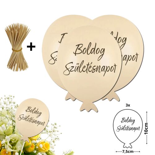 Nyomtatott dekorkarton - Boldog születésnapot lufi - krém 3db/csomag
