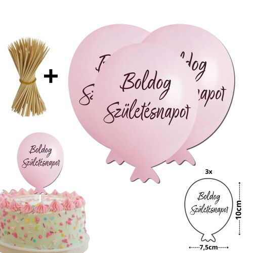 Nyomtatott dekorkarton - Boldog születésnapot lufi - rózsaszín 3db/csomag 130169635