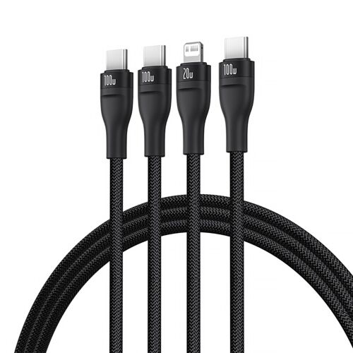 Baseus Flash Series 3 3 az 1-ben USB-C kábel, 100W, fekete, USB-C, USB-C és Lightning csatlakozókkal - Kábel