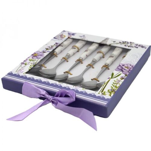 Levendulás - madaras kiskanál szett porcelán nyéllel - 6 személyes - díszdobozos 130190798