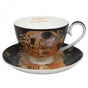 Klimt porcelán csésze aljjal - 250 ml - The Kiss fekete