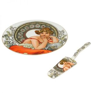 Mucha porcelán tortatál süteményes lapáttal - Topáz, fehér 130190904 - Mucha