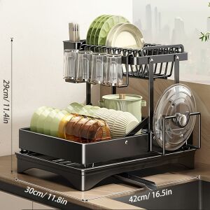Uscător de vase Praktikus cu 2 niveluri dimensiuni, scurgere rotativă la 360°, organizator de bucătărie - Bucătărie & Servirea mesei