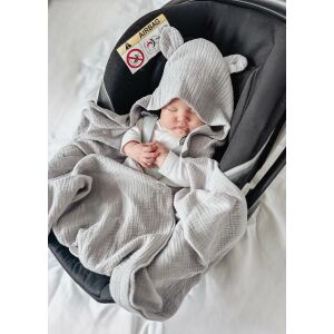 Hordozóba Köthető, Kapucnis Macifüles Babatakaró, duplagéz/muszlin Szürke 130204409 - Gyerekülés & Tartozék