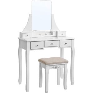 Fésülködő asztal készlet keret nélküli tükörrel 80 x 40 x 137,5 cm, fehér Outlet