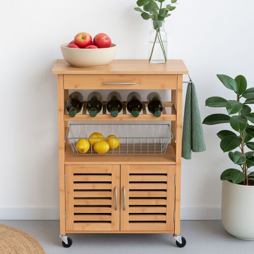 Dulap Bucătărie pe Roți – 60x36x88 cm – Design Modern, Lemn & Inox – Excellent Houseware 136288254