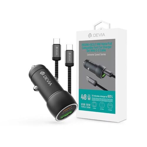 Devia Extreme Speed Series 30W PD+QC USB+Type-C autós töltő adapter+Type-C/Type-C kábel 1m - fekete 136102738