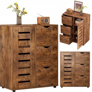 SÖTÉTBARNA NAPPALI KOMÓD mit Schubladen und Schrank, Loft-Stil - Wohnzimmermöbel