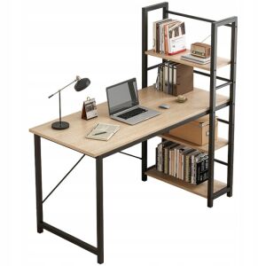 Moderner, hellbrauner Computertisch mit Regalen und schwarzem Metallrahmen - Bürostuhl und Schreibtische