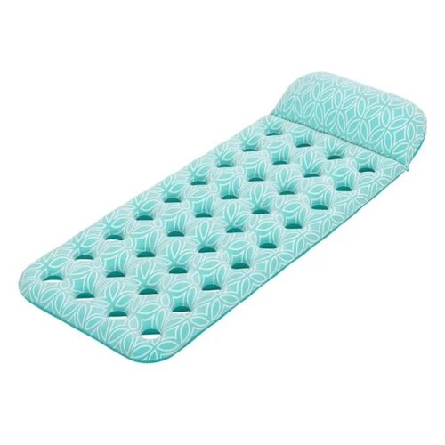 Dmuchany materac do pływania z wbudowaną poduszką, turkusowy kolor, wzór aztecki