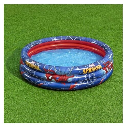 Bestway felfújható medence, Pókember mintával, 3 gyűrűs kialakítás, kék és piros színben, 122 cm átmérő, 30 cm magas