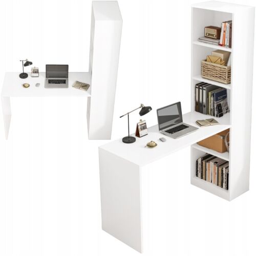 Moderner weißer Computertisch mit Regalen, skandinavischer Stil für Jugendzimmer