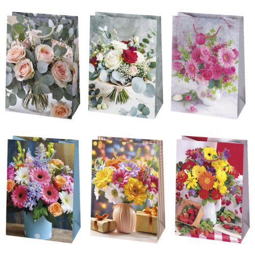 Virág Bouquet papír ajándéktasakok, válogatott virágminták