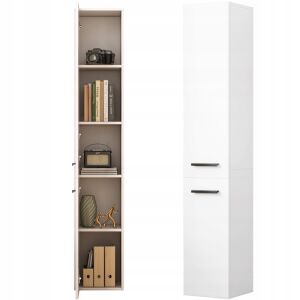 Weißes modernes Bücherregal mit zwei Türen, hohes stehendes Loft-Säulenregal - Wohnzimmermöbel