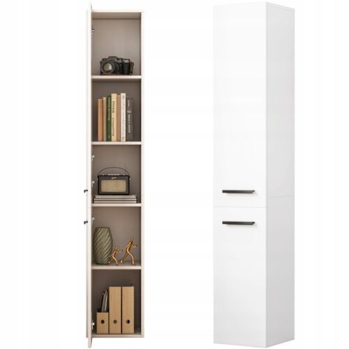 Biela moderná knižnica s dvomi dverami, vysoký stojaci loftový stĺpový regál