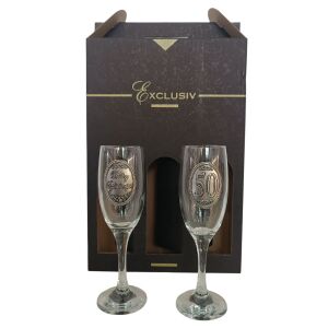 Exclusiv 50. Születésnapi pezsgőspohár szett, Boldog Születésnapot és 50 gravírozott poharak díszdobozban - Pohár